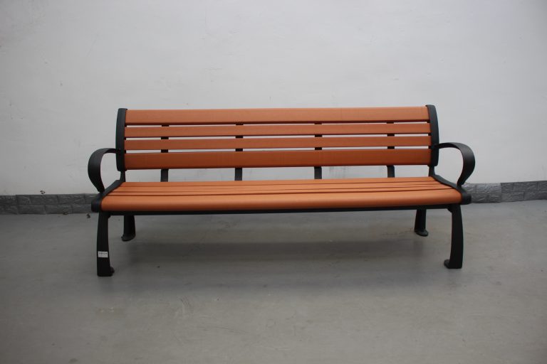 Commercial Outdoor Weather Proof Recycled Plastic Park Bench SPB-050 Color RAL Matte Black Plus P1 Plastic Wood