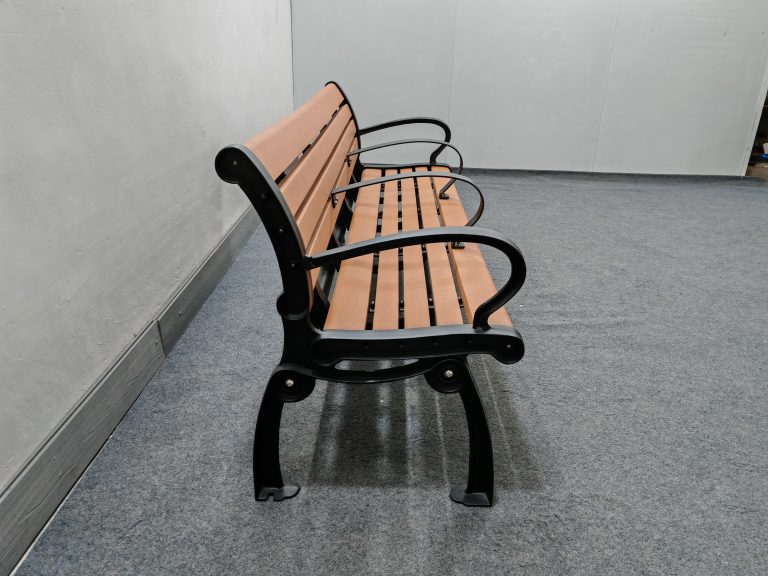 Commercial Outdoor Weather Proof Recycled Plastic Park Bench SPB-050 with Two Central Armrests Color Matte Black P1 Recycled Plastic Lumber