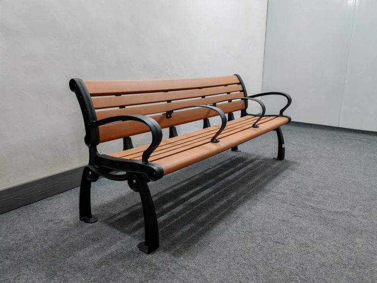 Commercial Outdoor Weather Proof Recycled Plastic Park Bench SPB-050 with Two Central Armrests Color Matte Black P1 Recycled Plastic Lumber