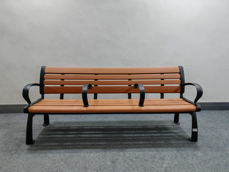 Commercial Outdoor Weather Proof Recycled Plastic Park Bench SPB-050 with Two Central Armrests Color Matte Black P1 Recycled Plastic Lumber