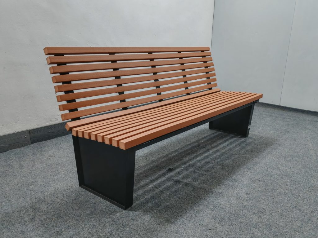 commercial recycled plastic outdoor park bench SPB-055 RAL9005 glossy black powder coating & P1 plastic lumber
