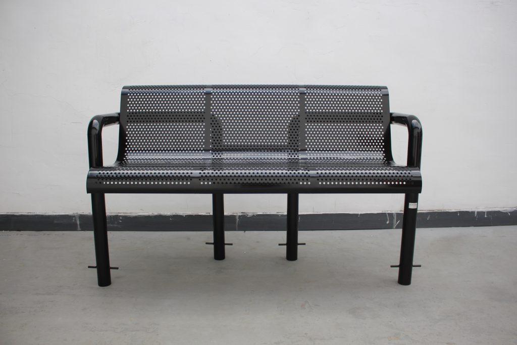commercial steel park bench SPB-308B glossy black in-ground embed