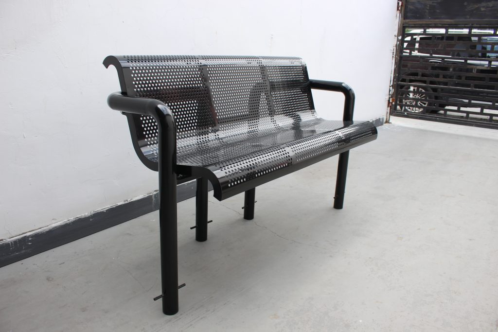 commercial steel park bench SPB-308B glossy black in-ground embed