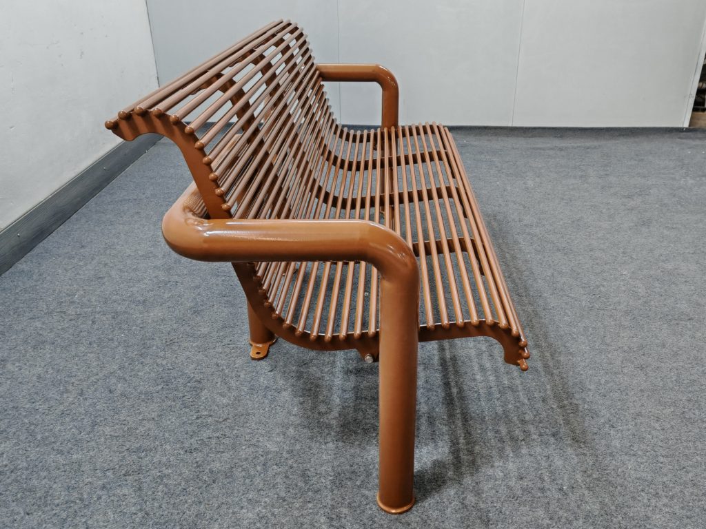 commercial steel weather proof park bench SPB-308 powder coating color RAL8003 glossy clay brown, side view