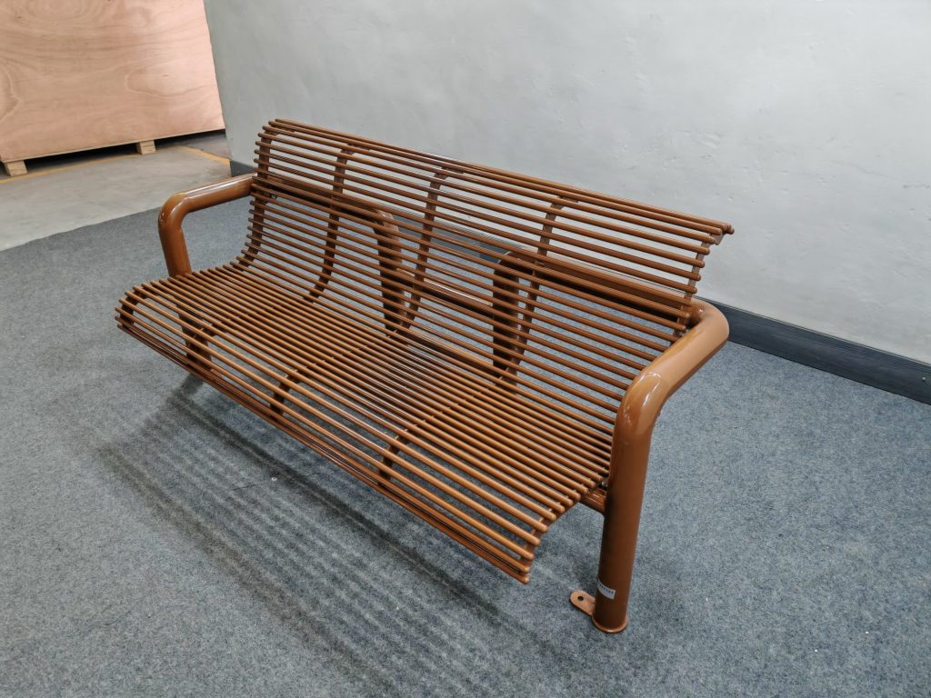 commercial steel weather proof park bench SPB-308 powder coating color RAL8003 glossy clay brown