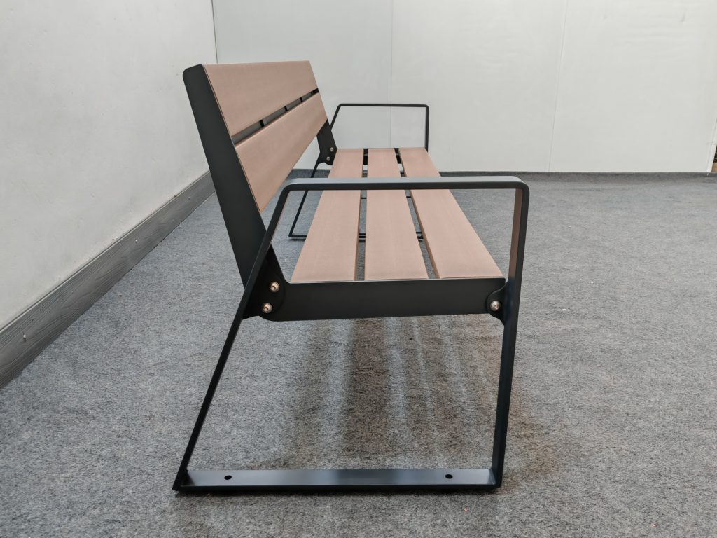 Commercial Outdoor weatherproof Recycled Plastic Park Bench SPB-111 powder coated in RAL7016 matte anthracite grey and P5 recycled plastic lumber