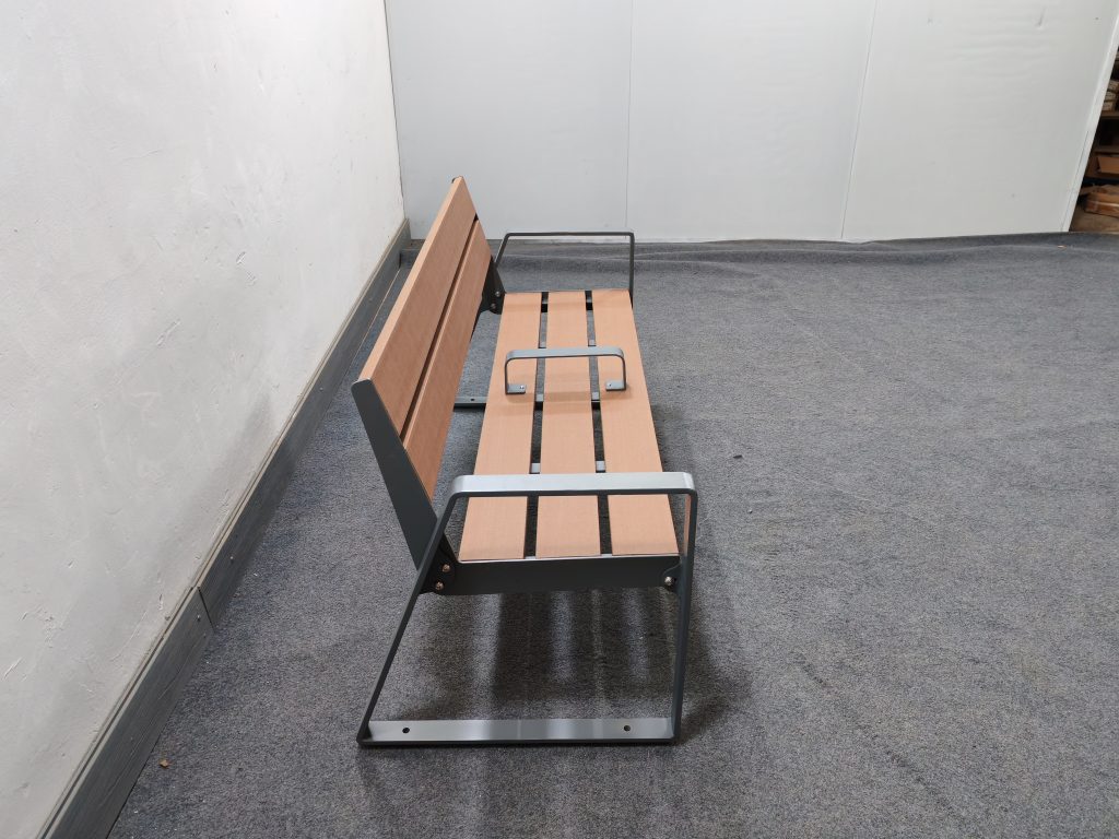 Commercial Outdoor weatherproof Recycled Plastic Park Bench SPB-111 powder coated in RAL7016 matte anthracite grey and P5 recycled plastic lumber with central armrest