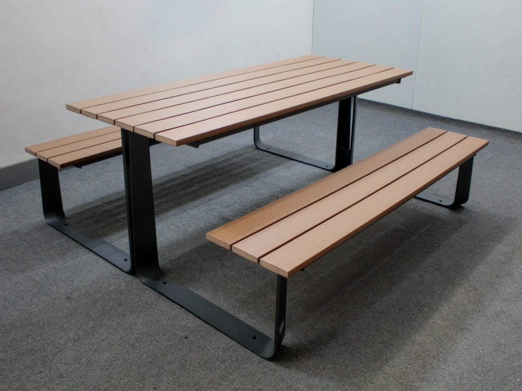 commercial outdoor picnic table SPP-108 RAL7016 matte anthracite grey powder coating and P5 recycled plastic lumber
