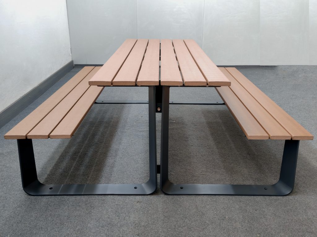commercial outdoor picnic table SPP-108 RAL7016 matte anthracite grey powder coating and P5 recycled plastic lumber