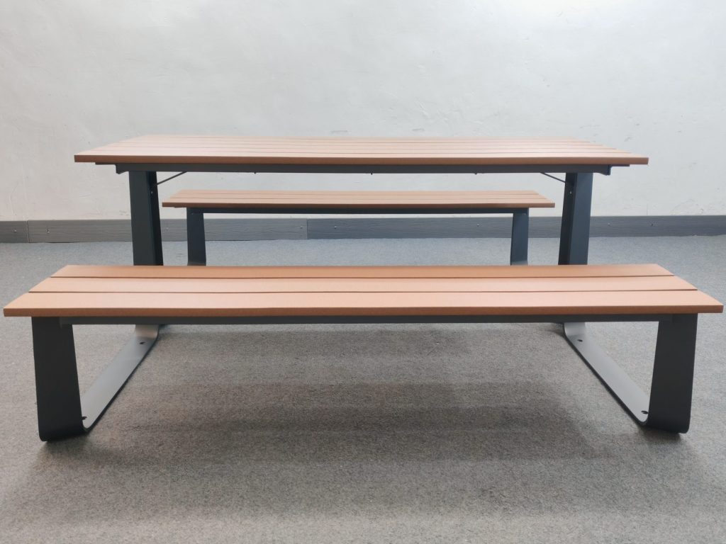 commercial outdoor picnic table SPP-108 RAL7016 matte anthracite grey powder coating and P5 recycled plastic lumber