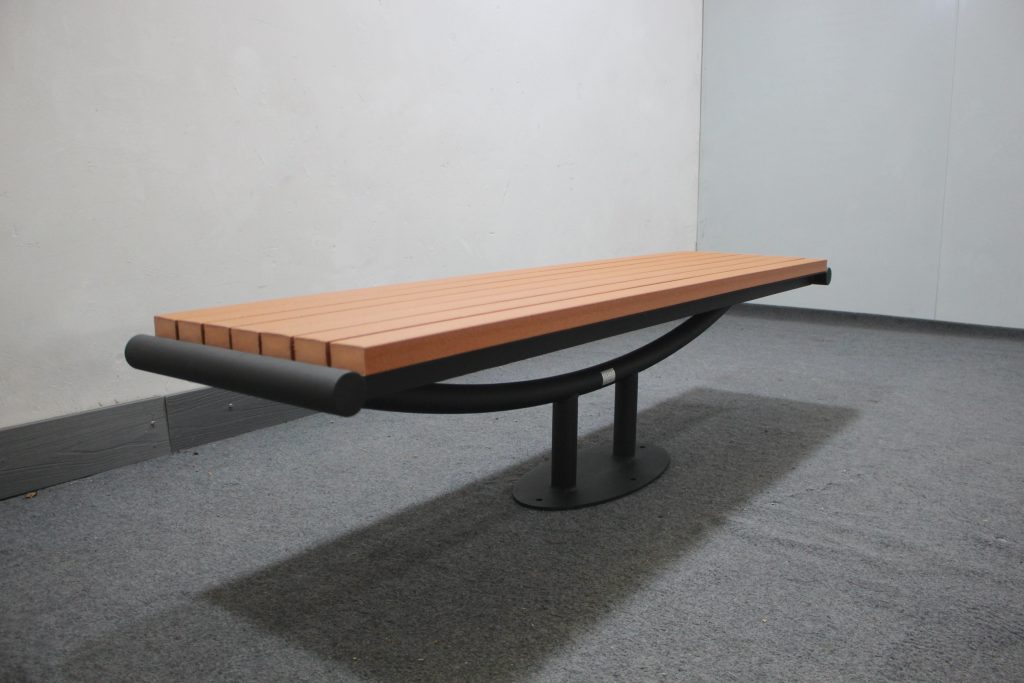 Commercial Backless Recycled Plastic Park Bench SPB-202 matt black powder coating and P1 recycled plastic lumber color