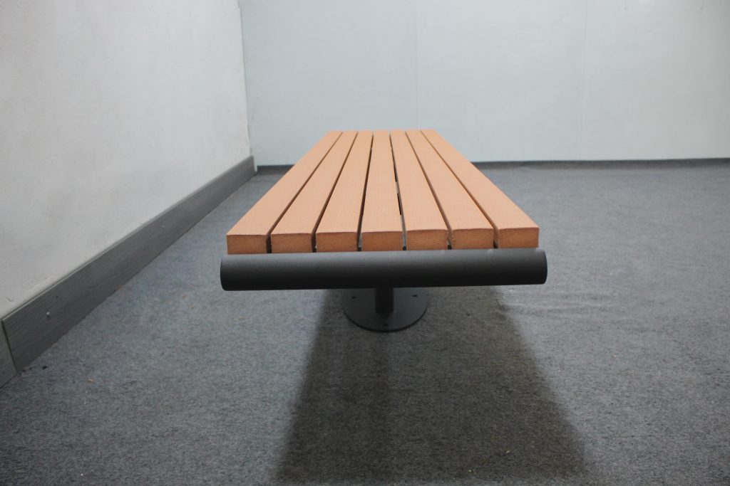 Commercial Backless Recycled Plastic Park Bench SPB-202 matt black powder coating and P1 recycled plastic lumber color