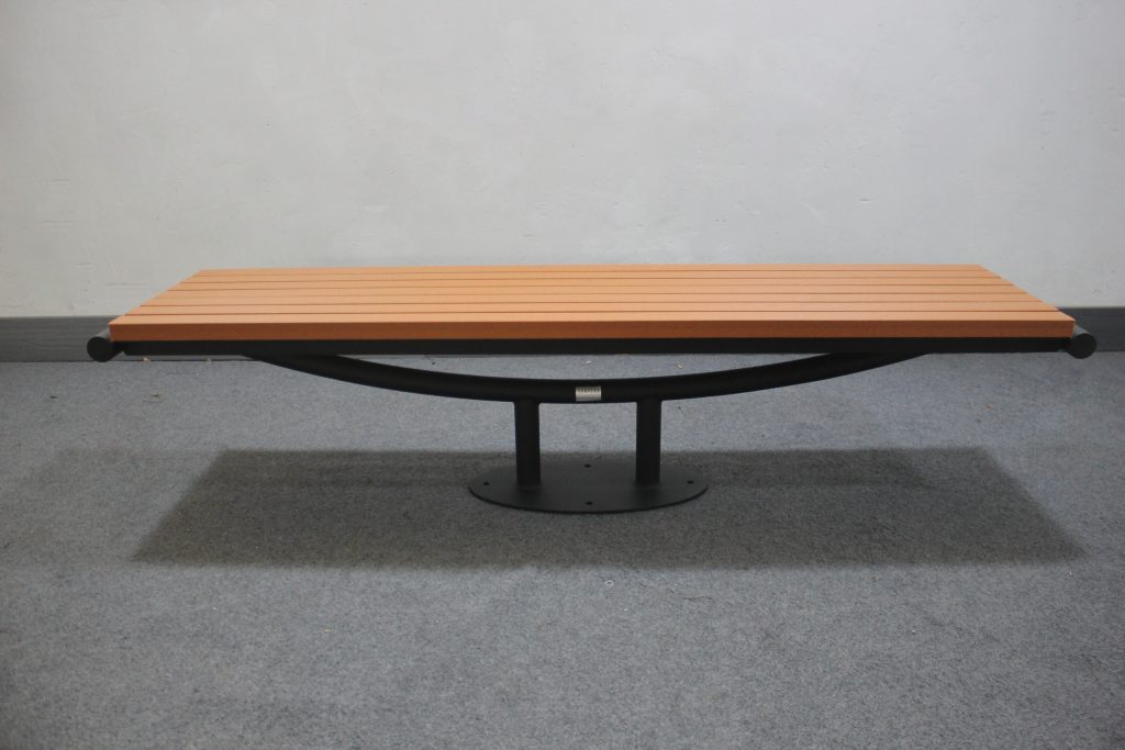 Commercial Backless Recycled Plastic Park Bench SPB-202 matt black powder coating and P1 recycled plastic lumber color