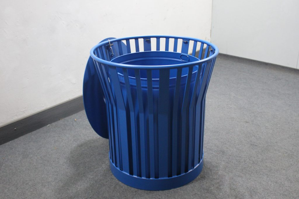 Commercial Heavy Duty Outdoor Steel Trash Receptacle SPT-C28 RAL5017 Matte Traffic Blue Powder Coating From Sunperk Site Furnishings