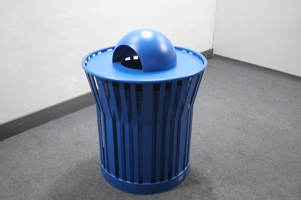 Commercial Heavy Duty Outdoor Steel Trash Receptacle SPT-C28 RAL5017 Matte Traffic Blue Powder Coating From Sunperk Site Furnishings