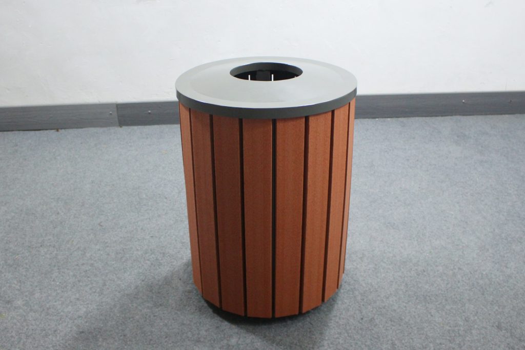 Commercial Recycled Plastic Trash Receptacle SPT-206 Glossy RAL7022 Powder Coating and P2 Recycled Plastic Lumber Color From Sunperk Site Furnishings