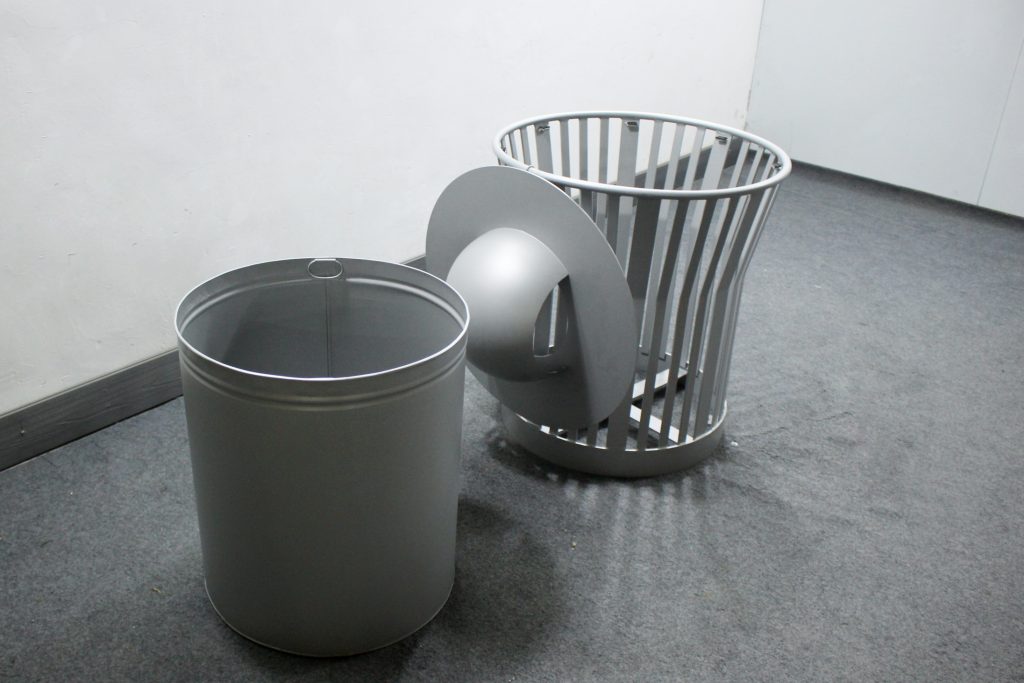 Commercial Steel Heavy Duty Outdoor Trash Receptacle SPT-C28 RAL9006 Matte White Aluminum Powder Coating From Sunperk Site Furnishings