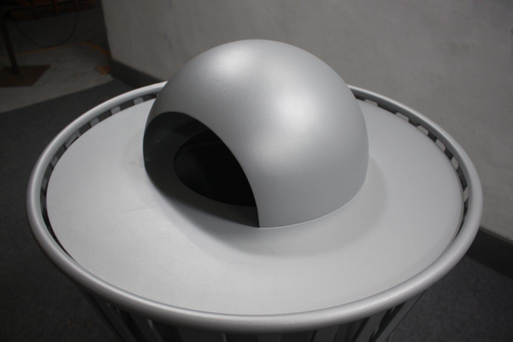 Commercial Steel Heavy Duty Outdoor Trash Receptacle SPT-C28 RAL9006 Matte White Aluminum Powder Coating From Sunperk Site Furnishings