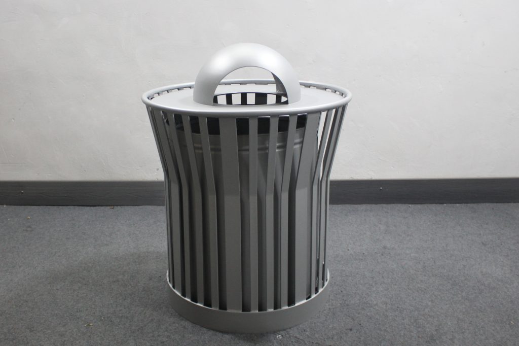 Commercial Steel Heavy Duty Outdoor Trash Receptacle SPT-C28 RAL9006 Matte White Aluminum Powder Coating From Sunperk Site Furnishings