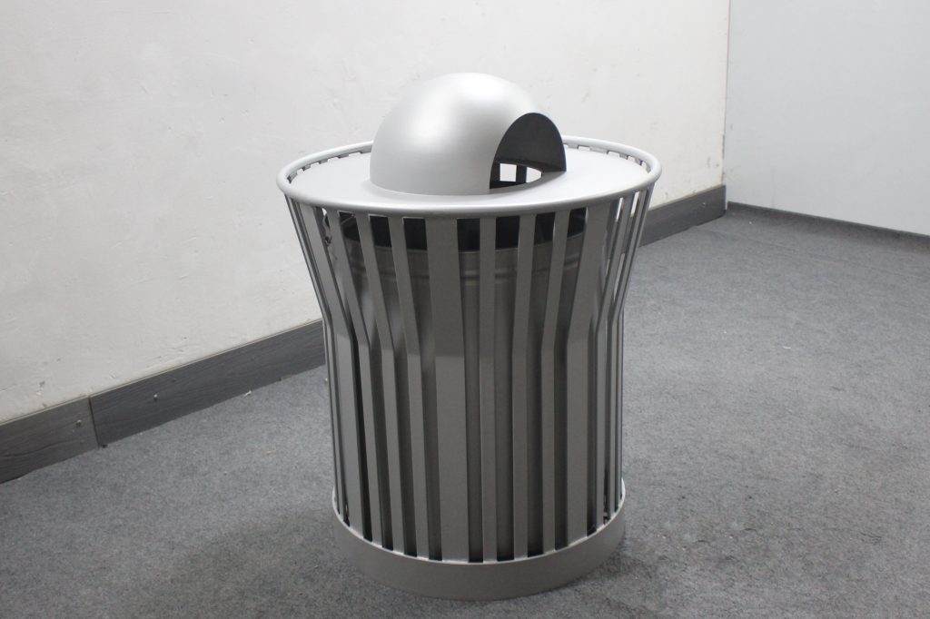 Commercial Steel Heavy Duty Outdoor Trash Receptacle SPT-C28 RAL9006 Matte White Aluminum Powder Coating From Sunperk Site Furnishings