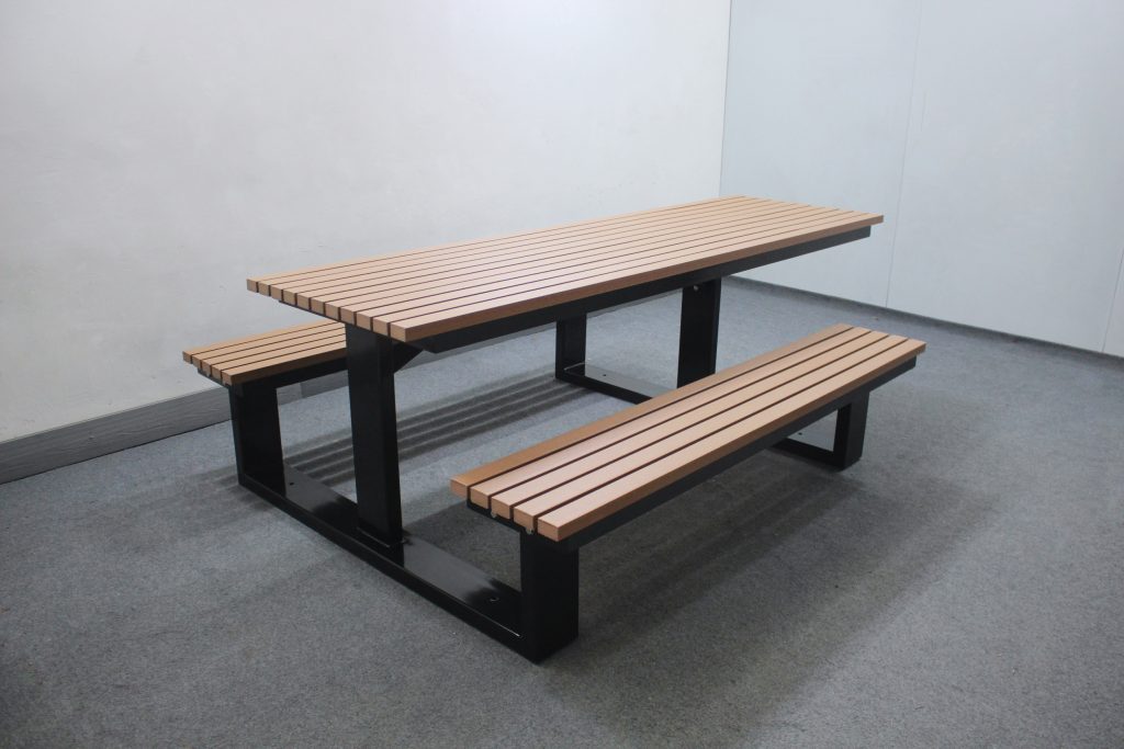 ADA wheelchair accessible glossy black powder coating and P5 lumber color