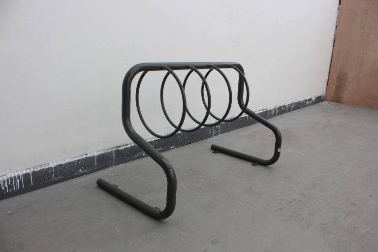 commercial outdoor steel bicycle rack powder coated in RAL7022 glossy umbra grey from sunperk site furnishings