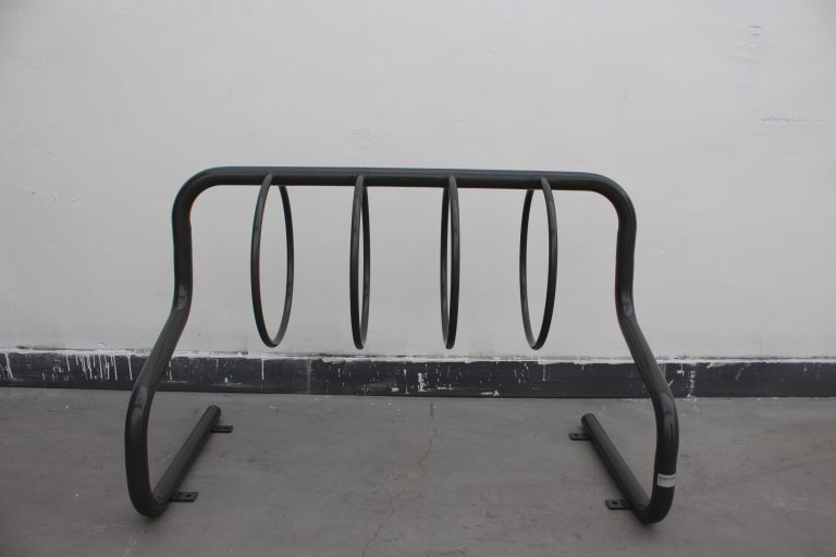 commercial outdoor steel bicycle rack powder coated in RAL7022 glossy umbra grey from sunperk site furnishings