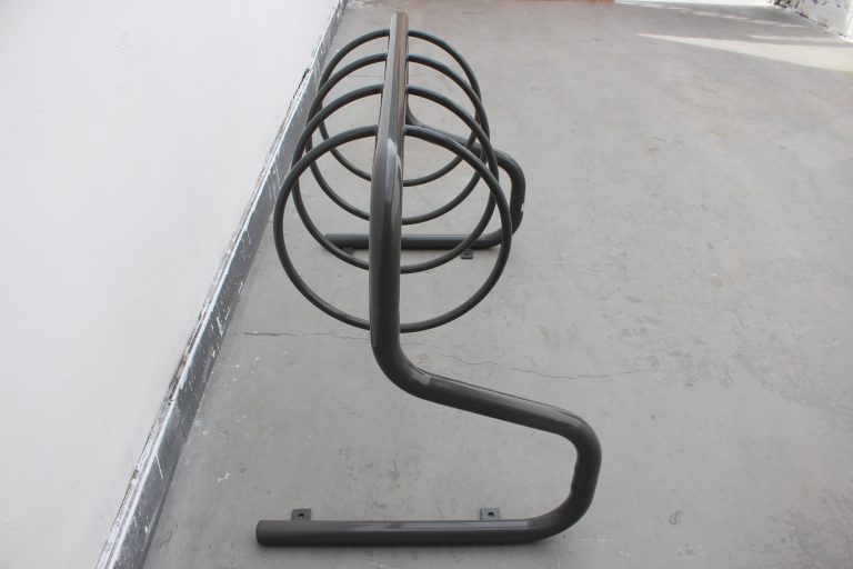 commercial outdoor steel bicycle rack powder coated in RAL7022 glossy umbra grey from sunperk site furnishings