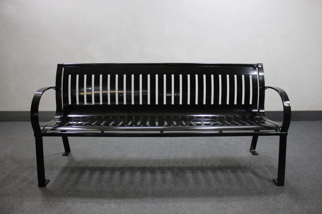 commercial outdoor steel park bench SPB-074 powder coated in glossy black