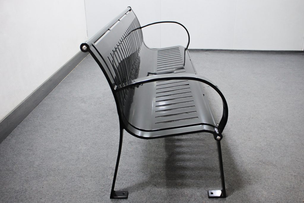 commercial outdoor steel park bench SPB-074 powder coated in glossy black