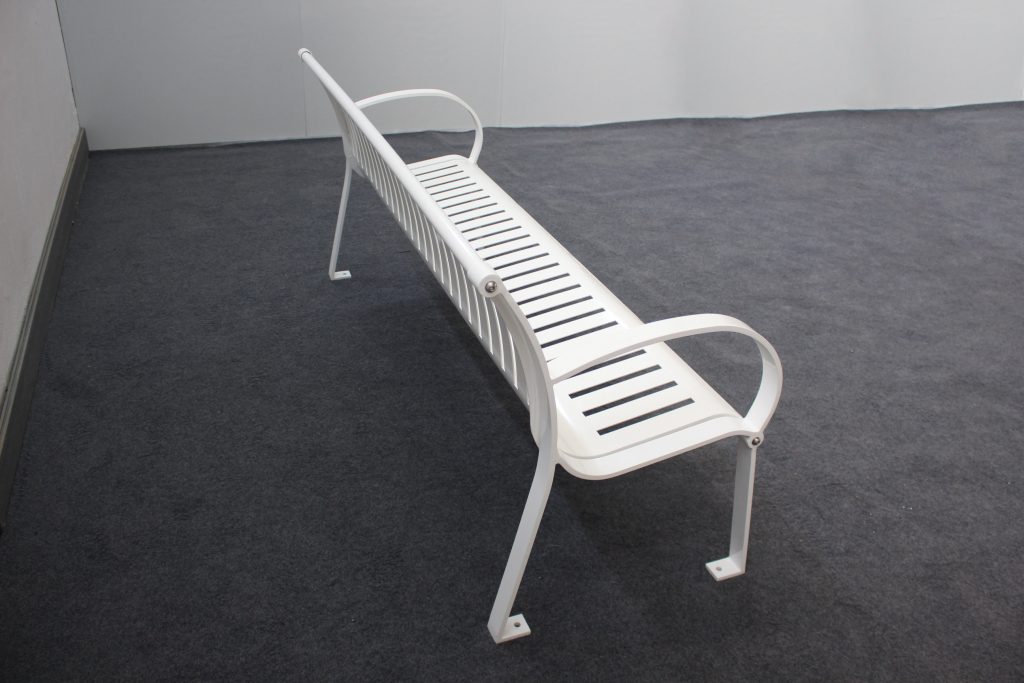 commercial outdoor steel park bench SPB-074 powder coated in glossy white