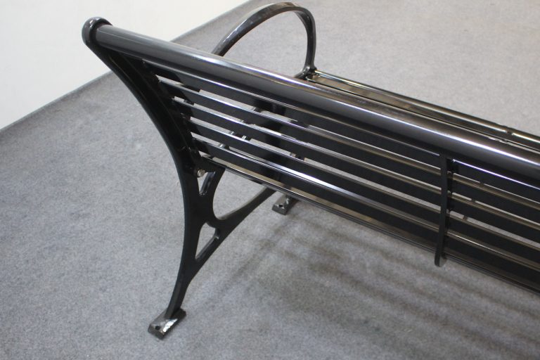commercial outdoor steel park bench model SPB-671 powder coated in glossy black from sunperk site furnishings