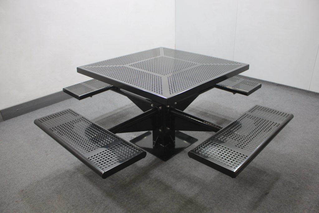 commerical outdoor steel picnic table SPP-104A glossy black powder coating